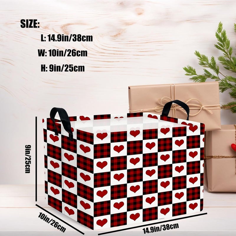 SETAMA Cute Large Valentine's Day Gift Basket Empty Heart Decor Storage Bin for Kid Baby Room Décor (Deep Red Black Grid) - Image 3